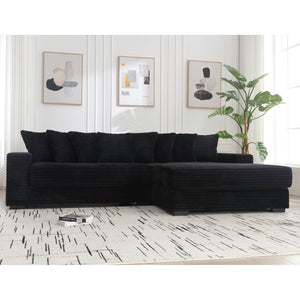 English Elm [new Arrived] Oversized Corduroy L Shaped Sectional Sofa with Eight Pillows for Living Room Black Right Chaise W2108S00055