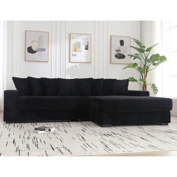 English Elm [new Arrived] Oversized Corduroy L Shaped Sectional Sofa with Eight Pillows for Living Room Black Right Chaise W2108S00055