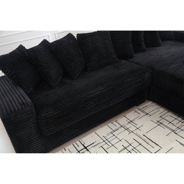 English Elm [new Arrived] Oversized Corduroy L Shaped Sectional Sofa with Eight Pillows for Living Room Black Right Chaise W2108S00055
