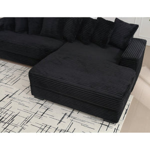 English Elm [new Arrived] Oversized Corduroy L Shaped Sectional Sofa with Eight Pillows for Living Room Black Right Chaise W2108S00055