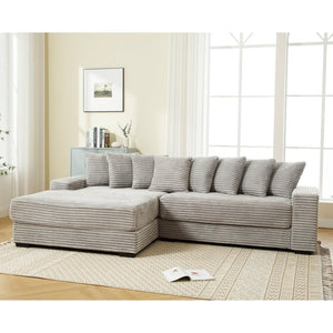 English Elm [new Arrived] Oversized Corduroy L Shaped Sectional Sofa with Eight Pillows for Living Room Gray Left Chaise W2108S00058