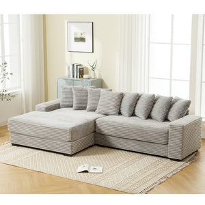 English Elm [new Arrived] Oversized Corduroy L Shaped Sectional Sofa with Eight Pillows for Living Room Gray Left Chaise W2108S00058