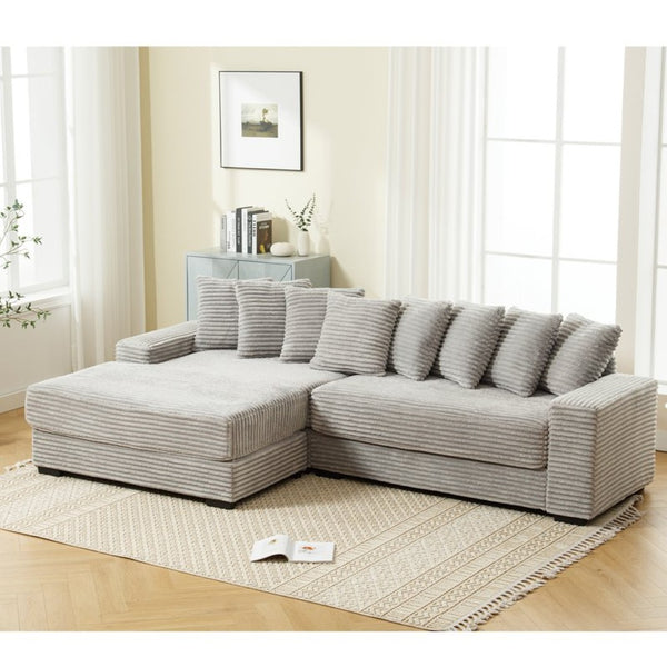English Elm [new Arrived] Oversized Corduroy L Shaped Sectional Sofa with Eight Pillows for Living Room Gray Left Chaise W2108S00058