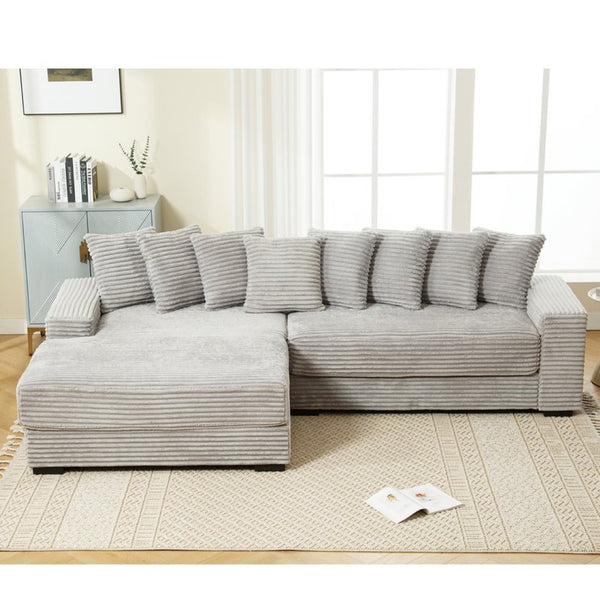 English Elm [new Arrived] Oversized Corduroy L Shaped Sectional Sofa with Eight Pillows for Living Room Gray Left Chaise W2108S00058