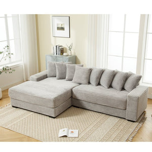 English Elm [new Arrived] Oversized Corduroy L Shaped Sectional Sofa with Eight Pillows for Living Room Gray Left Chaise W2108S00058