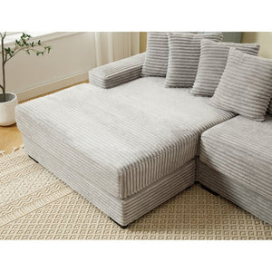 English Elm [new Arrived] Oversized Corduroy L Shaped Sectional Sofa with Eight Pillows for Living Room Gray Left Chaise W2108S00058