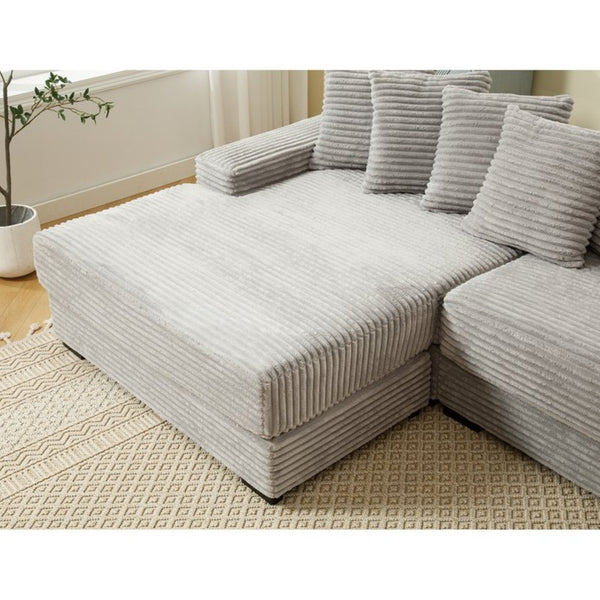 English Elm [new Arrived] Oversized Corduroy L Shaped Sectional Sofa with Eight Pillows for Living Room Gray Left Chaise W2108S00058