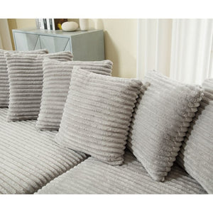 English Elm [new Arrived] Oversized Corduroy L Shaped Sectional Sofa with Eight Pillows for Living Room Gray Left Chaise W2108S00058