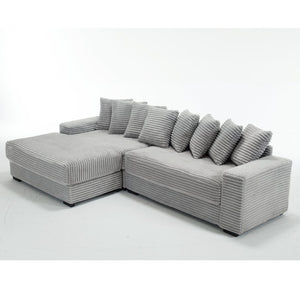 English Elm [new Arrived] Oversized Corduroy L Shaped Sectional Sofa with Eight Pillows for Living Room Gray Left Chaise W2108S00058