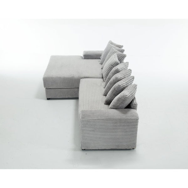 English Elm [new Arrived] Oversized Corduroy L Shaped Sectional Sofa with Eight Pillows for Living Room Gray Left Chaise W2108S00058