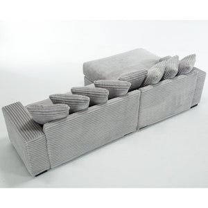 English Elm [new Arrived] Oversized Corduroy L Shaped Sectional Sofa with Eight Pillows for Living Room Gray Left Chaise W2108S00058