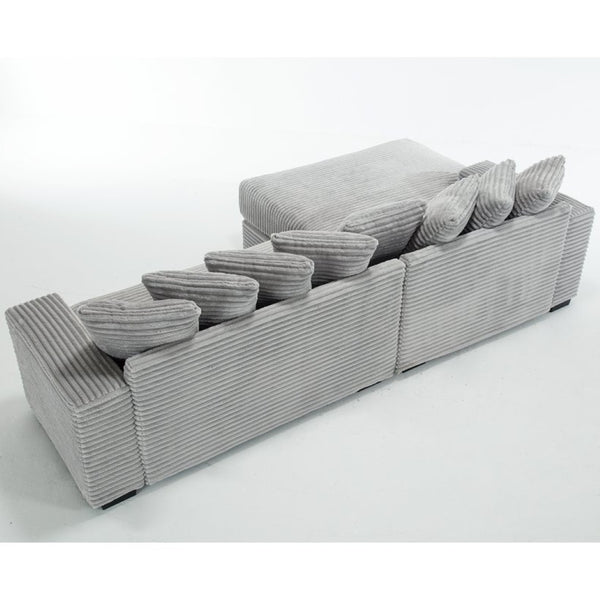 English Elm [new Arrived] Oversized Corduroy L Shaped Sectional Sofa with Eight Pillows for Living Room Gray Left Chaise W2108S00058