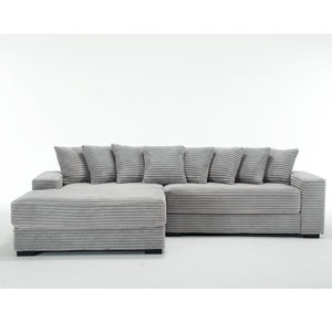 English Elm [new Arrived] Oversized Corduroy L Shaped Sectional Sofa with Eight Pillows for Living Room Gray Left Chaise W2108S00058