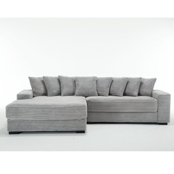 English Elm [new Arrived] Oversized Corduroy L Shaped Sectional Sofa with Eight Pillows for Living Room Gray Left Chaise W2108S00058