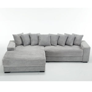 English Elm [new Arrived] Oversized Corduroy L Shaped Sectional Sofa with Eight Pillows for Living Room Gray Left Chaise W2108S00058