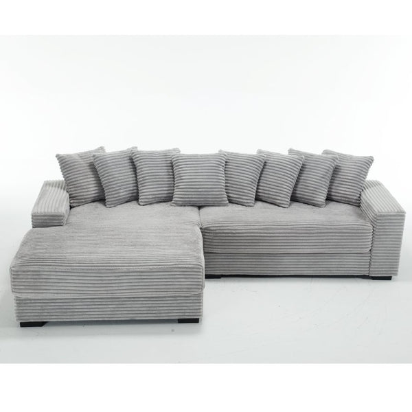 English Elm [new Arrived] Oversized Corduroy L Shaped Sectional Sofa with Eight Pillows for Living Room Gray Left Chaise W2108S00058