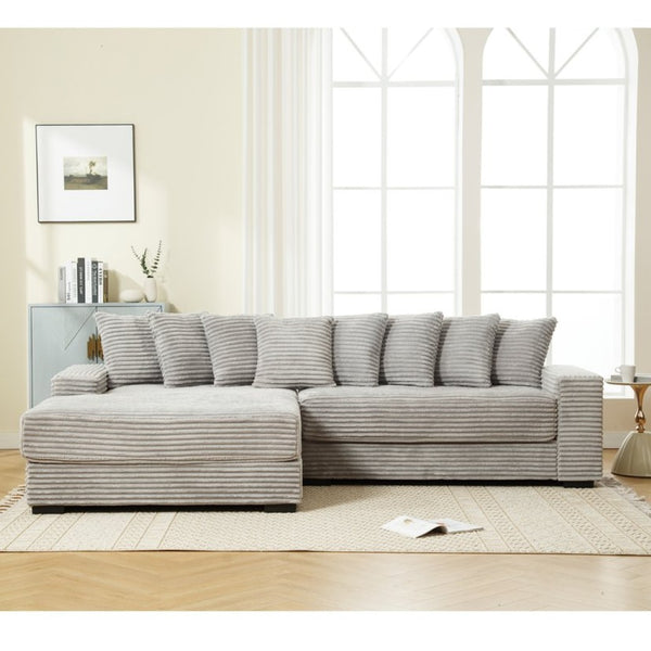 English Elm [new Arrived] Oversized Corduroy L Shaped Sectional Sofa with Eight Pillows for Living Room Gray Left Chaise W2108S00058