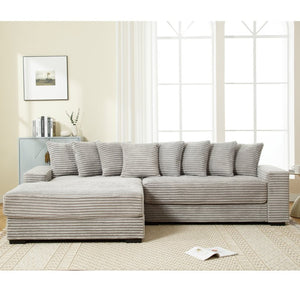 English Elm [new Arrived] Oversized Corduroy L Shaped Sectional Sofa with Eight Pillows for Living Room Gray Left Chaise W2108S00058