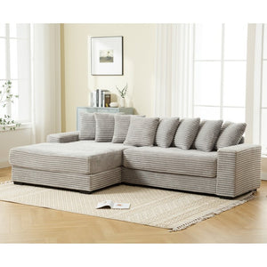 English Elm [new Arrived] Oversized Corduroy L Shaped Sectional Sofa with Eight Pillows for Living Room Gray Left Chaise W2108S00058