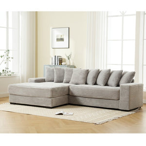 English Elm [new Arrived] Oversized Corduroy L Shaped Sectional Sofa with Eight Pillows for Living Room Gray Left Chaise W2108S00058