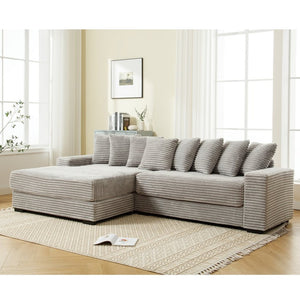 English Elm [new Arrived] Oversized Corduroy L Shaped Sectional Sofa with Eight Pillows for Living Room Gray Left Chaise W2108S00058