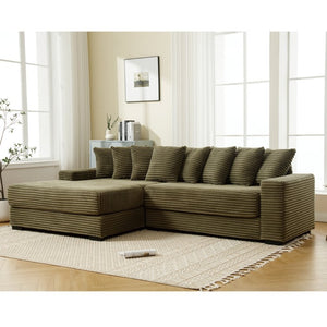 English Elm [new Arrived] Oversized Corduroy Sectional Sofa with Chaise Eight Pillows for Spacious Living Rooms Green Left Chaise W2108S00059