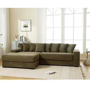 English Elm [new Arrived] Oversized Corduroy Sectional Sofa with Chaise Eight Pillows for Spacious Living Rooms Green Left Chaise W2108S00059