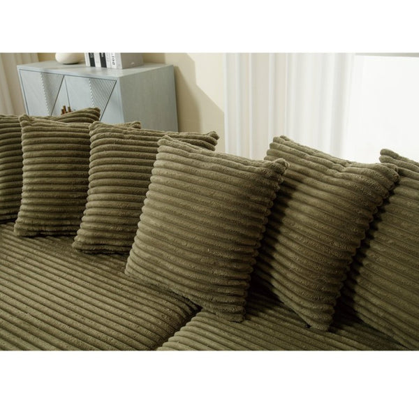 English Elm [new Arrived] Oversized Corduroy Sectional Sofa with Chaise Eight Pillows for Spacious Living Rooms Green Left Chaise W2108S00059