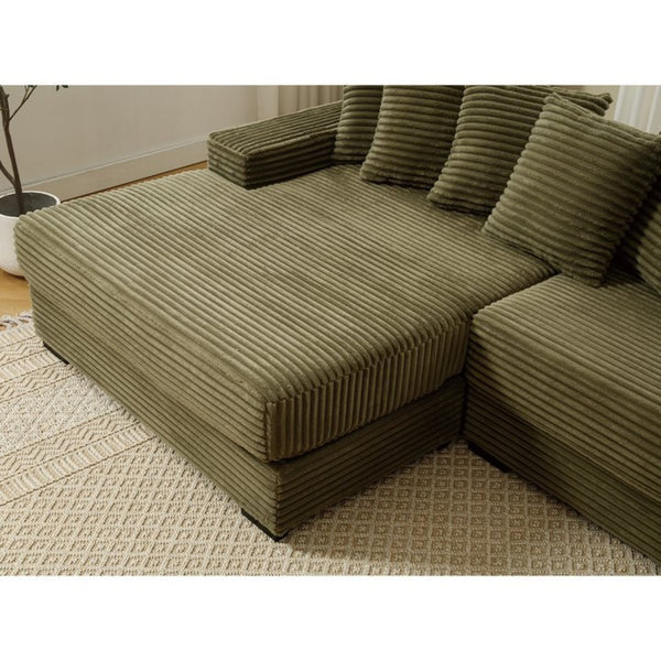 English Elm [new Arrived] Oversized Corduroy Sectional Sofa with Chaise Eight Pillows for Spacious Living Rooms Green Left Chaise W2108S00059