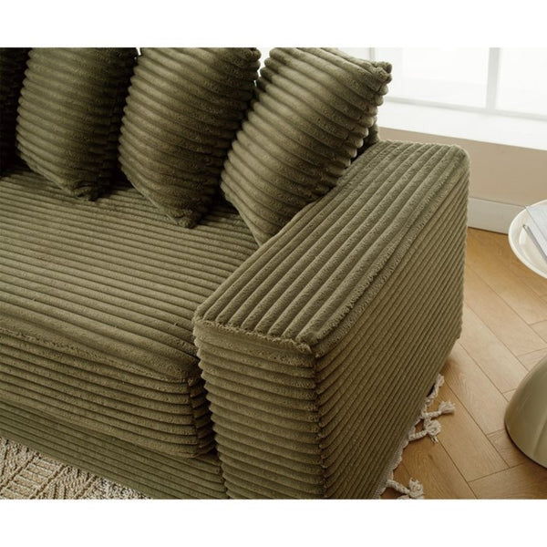 English Elm [new Arrived] Oversized Corduroy Sectional Sofa with Chaise Eight Pillows for Spacious Living Rooms Green Left Chaise W2108S00059