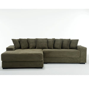 English Elm [new Arrived] Oversized Corduroy Sectional Sofa with Chaise Eight Pillows for Spacious Living Rooms Green Left Chaise W2108S00059