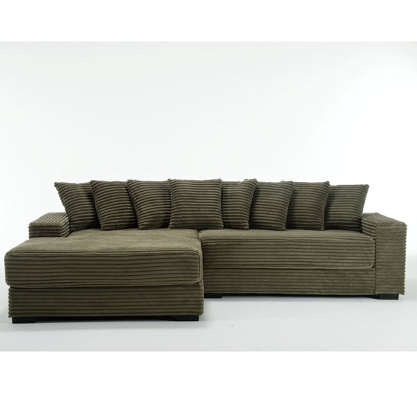 English Elm [new Arrived] Oversized Corduroy Sectional Sofa with Chaise Eight Pillows for Spacious Living Rooms Green Left Chaise W2108S00059