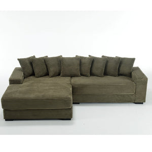English Elm [new Arrived] Oversized Corduroy Sectional Sofa with Chaise Eight Pillows for Spacious Living Rooms Green Left Chaise W2108S00059
