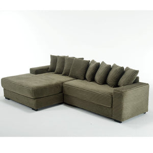 English Elm [new Arrived] Oversized Corduroy Sectional Sofa with Chaise Eight Pillows for Spacious Living Rooms Green Left Chaise W2108S00059