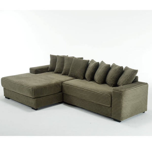English Elm [new Arrived] Oversized Corduroy Sectional Sofa with Chaise Eight Pillows for Spacious Living Rooms Green Left Chaise W2108S00059