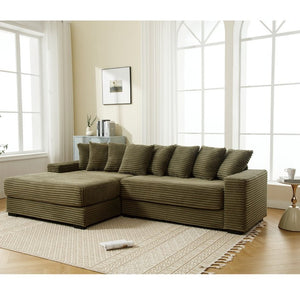 English Elm [new Arrived] Oversized Corduroy Sectional Sofa with Chaise Eight Pillows for Spacious Living Rooms Green Left Chaise W2108S00059