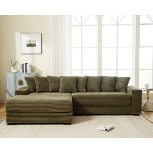 English Elm [new Arrived] Oversized Corduroy Sectional Sofa with Chaise Eight Pillows for Spacious Living Rooms Green Left Chaise W2108S00059