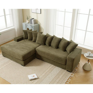 English Elm [new Arrived] Oversized Corduroy Sectional Sofa with Chaise Eight Pillows for Spacious Living Rooms Green Left Chaise W2108S00059