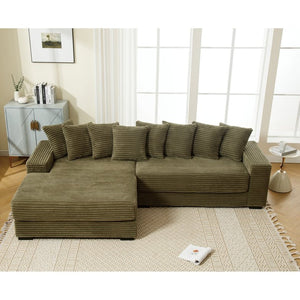 English Elm [new Arrived] Oversized Corduroy Sectional Sofa with Chaise Eight Pillows for Spacious Living Rooms Green Left Chaise W2108S00059