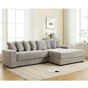 English Elm [new Arrived] Oversized Corduroy L Shaped Sectional Sofa with Eight Pillows for Living Room Gray Right Chaise W2108S00060