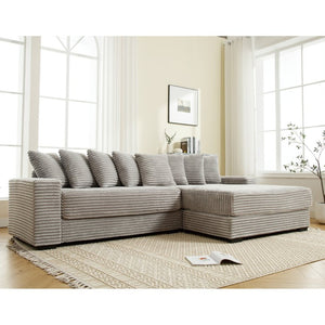 English Elm [new Arrived] Oversized Corduroy L Shaped Sectional Sofa with Eight Pillows for Living Room Gray Right Chaise W2108S00060