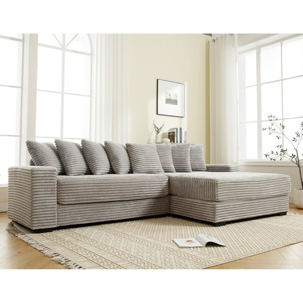 English Elm [new Arrived] Oversized Corduroy L Shaped Sectional Sofa with Eight Pillows for Living Room Gray Right Chaise W2108S00060