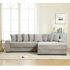English Elm [new Arrived] Oversized Corduroy L Shaped Sectional Sofa with Eight Pillows for Living Room Gray Right Chaise W2108S00060