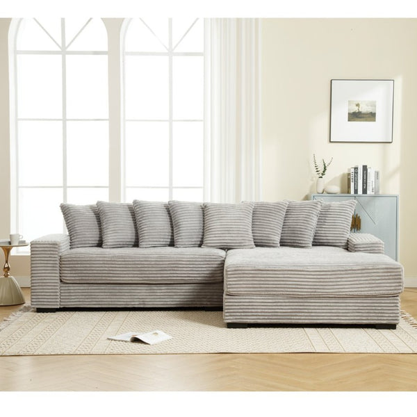 English Elm [new Arrived] Oversized Corduroy L Shaped Sectional Sofa with Eight Pillows for Living Room Gray Right Chaise W2108S00060