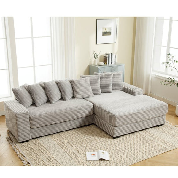 English Elm [new Arrived] Oversized Corduroy L Shaped Sectional Sofa with Eight Pillows for Living Room Gray Right Chaise W2108S00060