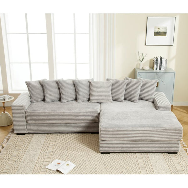 English Elm [new Arrived] Oversized Corduroy L Shaped Sectional Sofa with Eight Pillows for Living Room Gray Right Chaise W2108S00060
