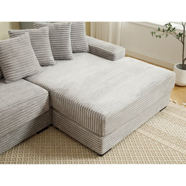 English Elm [new Arrived] Oversized Corduroy L Shaped Sectional Sofa with Eight Pillows for Living Room Gray Right Chaise W2108S00060