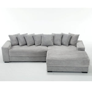 English Elm [new Arrived] Oversized Corduroy L Shaped Sectional Sofa with Eight Pillows for Living Room Gray Right Chaise W2108S00060