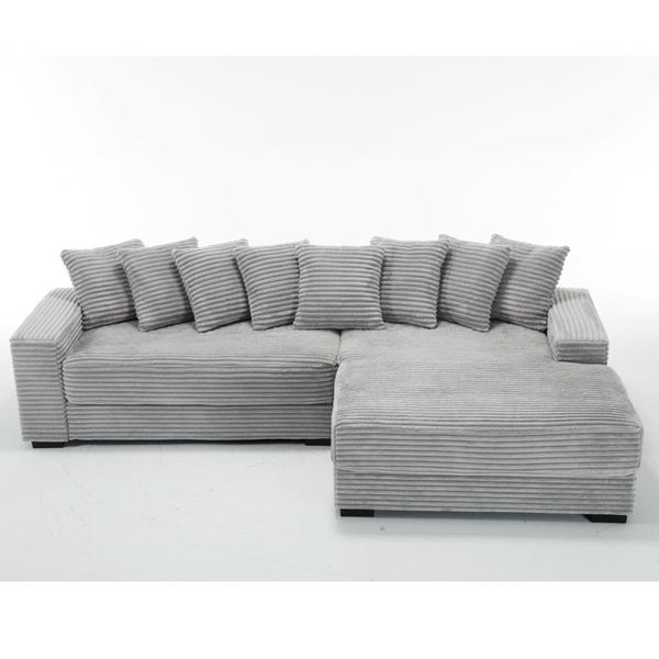 English Elm [new Arrived] Oversized Corduroy L Shaped Sectional Sofa with Eight Pillows for Living Room Gray Right Chaise W2108S00060