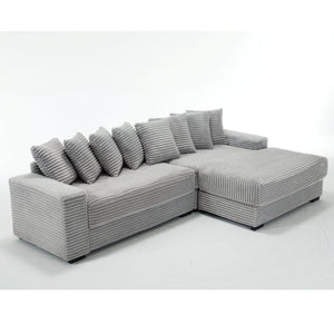 English Elm [new Arrived] Oversized Corduroy L Shaped Sectional Sofa with Eight Pillows for Living Room Gray Right Chaise W2108S00060